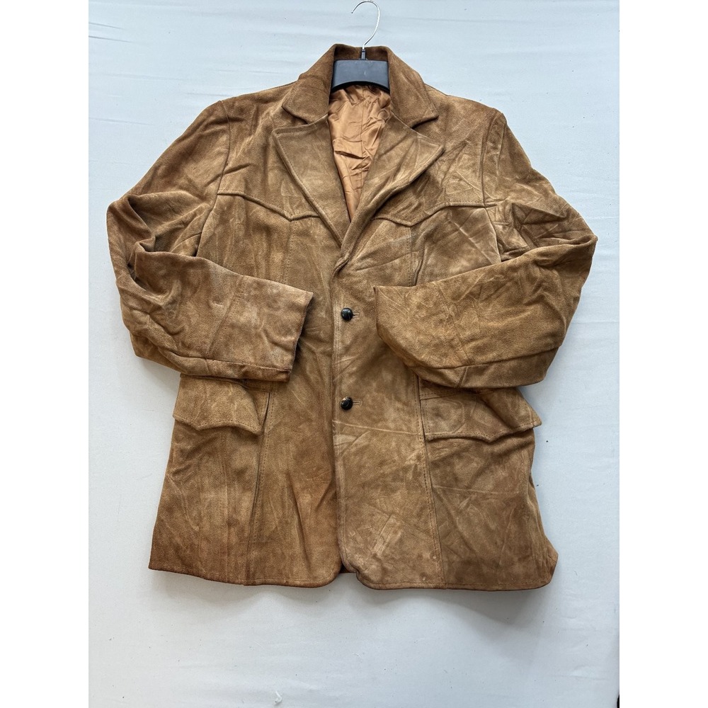 Vintage Pioneer Wear Womens Brown Suede Leather Western Jacket Coat Size 42 USA